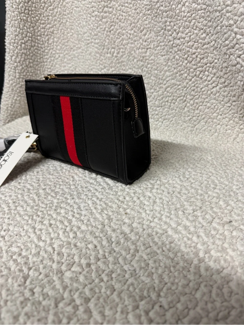 Black Crossbody Wallet with Red Stripe